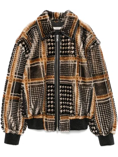 Remain Birger Christensen Houndstooth Shearling Jacket In Brown