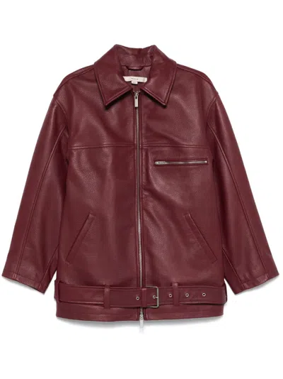 Remain Birger Christensen Leather Biker Jacket In Red