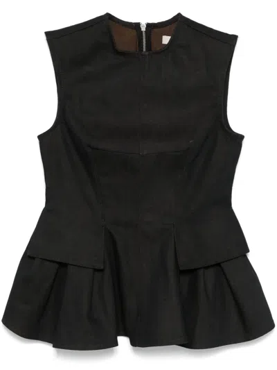 Remain Birger Christensen Peplum Denim Top In Brown