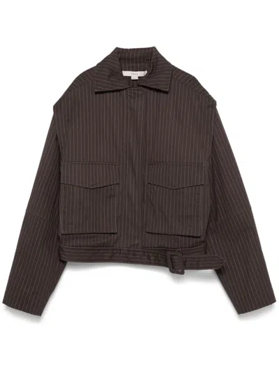 Remain Pinstriped Bomber Jacket In Brown