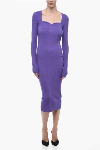 Remain Ribbed Dress With Curved Neck In Purple