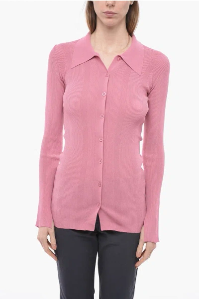 Remain Ribbed Sweater With Polo Neck In Pink
