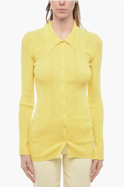 Remain Ribbed Jumper With Polo Neck In Yellow