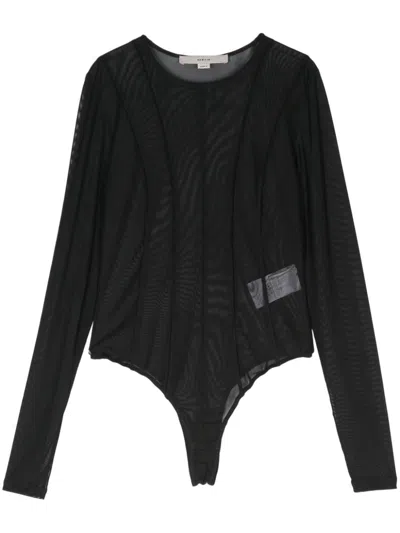 Remain Birger Christensen Semi-sheer Cutline-detail Bodysuit In Black
