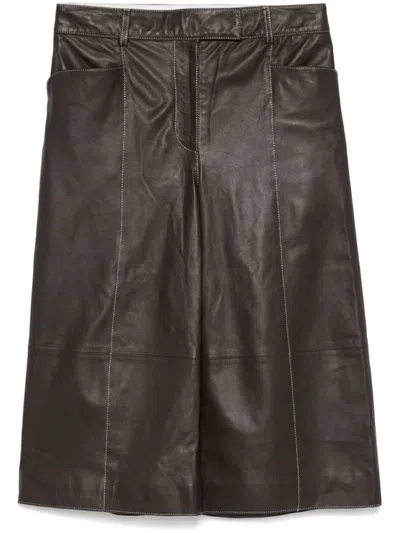 Remain Birger Christensen Short Leather Trousers In Braun