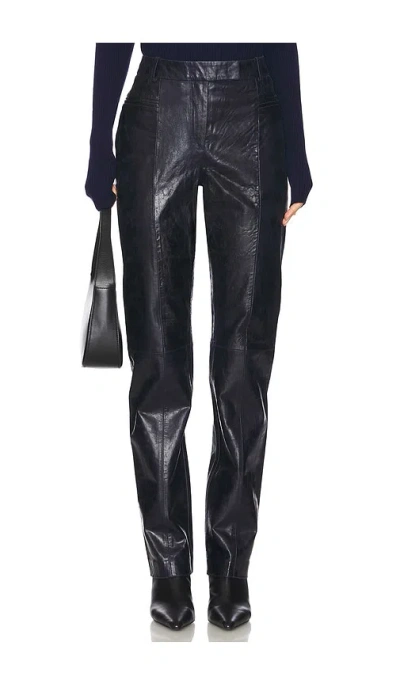 Remain Birger Christensen Slim Leather Suiting Pants In Navy
