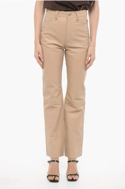 Remain Birger Christensen Straight Leg Leather 5-pockets Pants In Beige