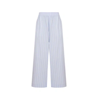 Remain Birger Christensen Gestreifte Hose Mit Weitem Bein Aus Baumwolle In Bleu