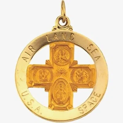 Pre-owned Rembrandt St Christopher 4 Way Medal In 14k Yellow Gold 33mm Air Land Sea Space Military