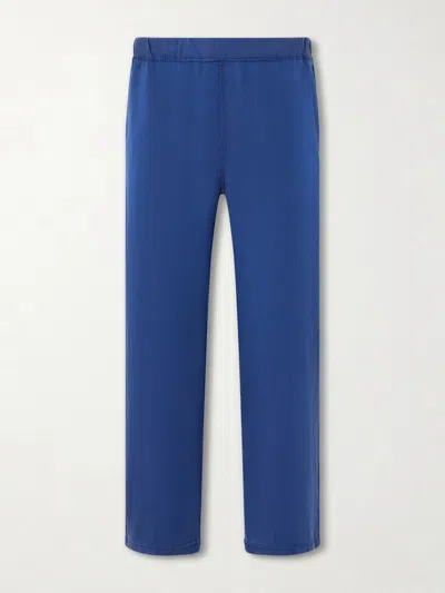 Remi Relief Straight-leg Silk And Cotton-blend Satin Trousres In Blue