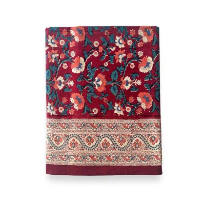 Remind Collection Red / Pink / Purple Lush Tablecloth Handblock - Red In Burgundy