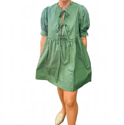 Reminiscence Scallop Dress In Olive Tea In Green