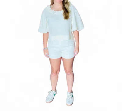 Reminiscence Textured High Waist Shorts In Dusty White In Blue