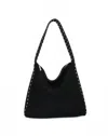 Remi/reid Women's Pasadena Studded Shoulder Bag In Faux Black Suede In Black