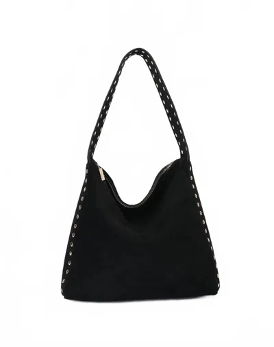 Remi/reid Women's Pasadena Studded Shoulder Bag In Faux Black Suede In Multi