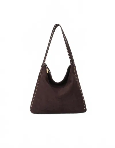 Remi/reid Women's Pasadena Studded Shoulder Bag In Faux Chocolate Suede In Burgundy