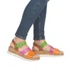 Remonte Gizela Tri-color Leather Wedge Sandal In Orange Pink Green In Multi