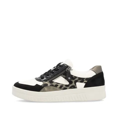 Remonte Women's Leather Sneakers In Black/white/bronze