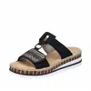 Remonte Women's Velcro Slide Sandals In Black In Black