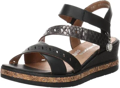 Remonte Women's Wedge Heel Leather Sandals In Black