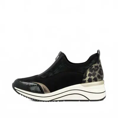 Remonte Women's Wedge Sneaker In Black/bronze/leopard