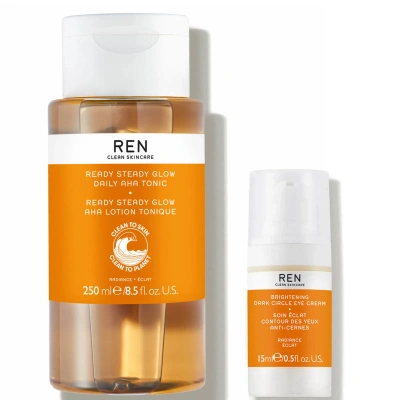 Ren Clean Skincare Ready Steady Glow Daily Aha Tonic 250ml And Radiance Brightening Dark Circle Eye Cream 15ml In White