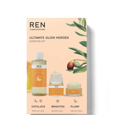 Ren Clean Skincare Ultimate Glow Heroes Starter Kit In White