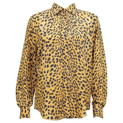 Pre-owned Rena Lange 1990s  Leopard Print Silk Shirt In Brown