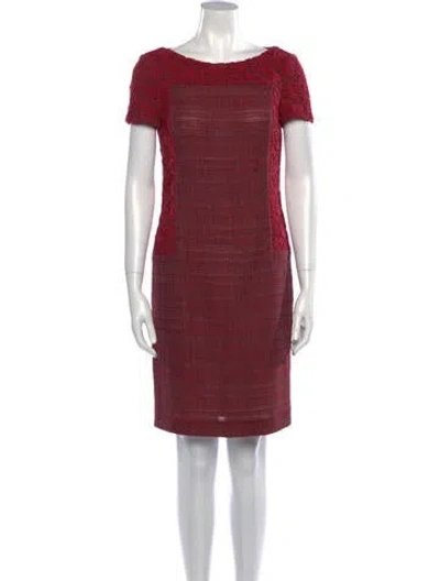 Pre-owned Rena Lange Bateau Neckline Knee-length Dress In Red