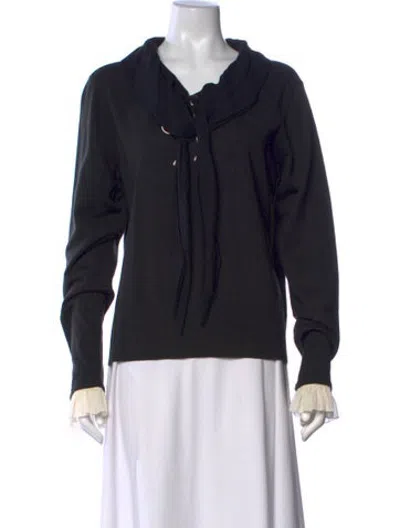 Pre-owned Rena Lange Cashmere Tie Neck Sweater In Black
