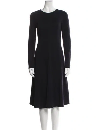 Pre-owned Rena Lange Crew Neck Midi Length Dress In Black