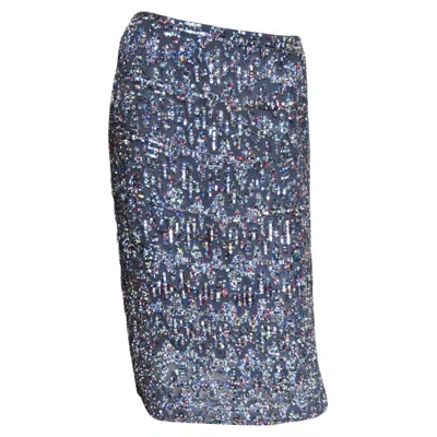 Pre-owned Rena Lange Elaborately Beaded Silk Skirt In Gray