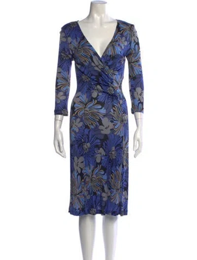 Pre-owned Rena Lange Floral Print Knee-length Dress In Blue