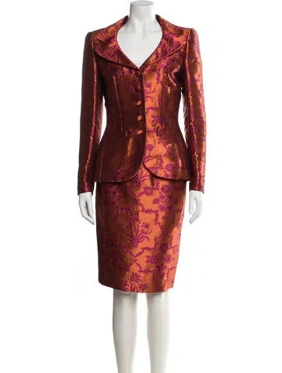 Pre-owned Rena Lange Floral Print Skirt Suit In Orange