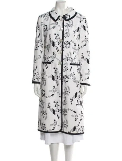 Pre-owned Rena Lange Floral Print Trench Coat In White