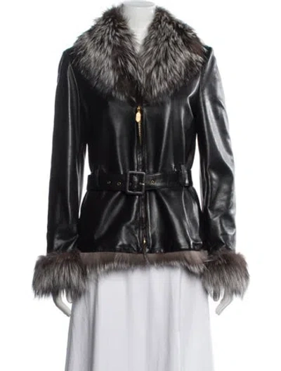 Pre-owned Rena Lange Leather Faux Fur Jacket In Black