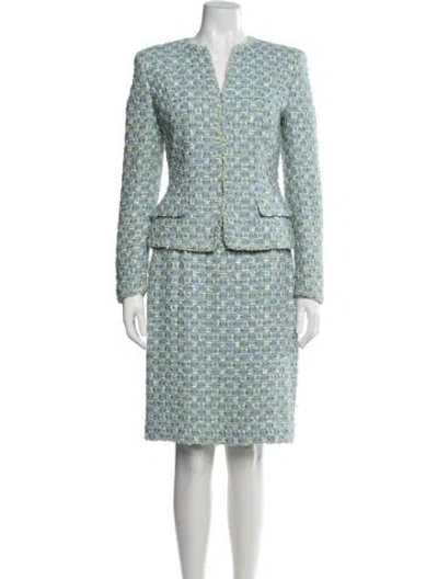 Pre-owned Rena Lange Nylon Tweed Pattern Skirt Set In Blue