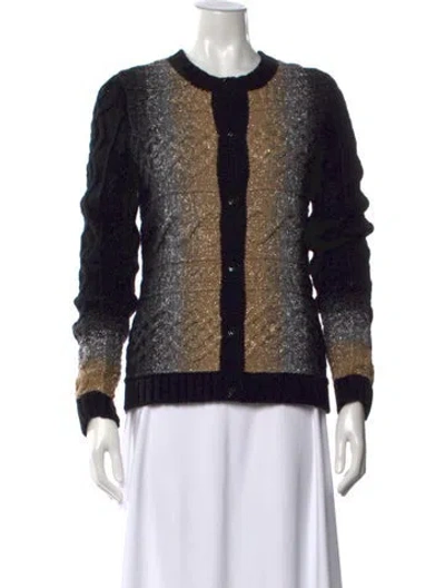 Pre-owned Rena Lange Patterned Open Front Sweater In Black