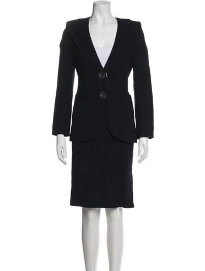 Pre-owned Rena Lange Patterned Pleated Accents Skirt Suit In Blue
