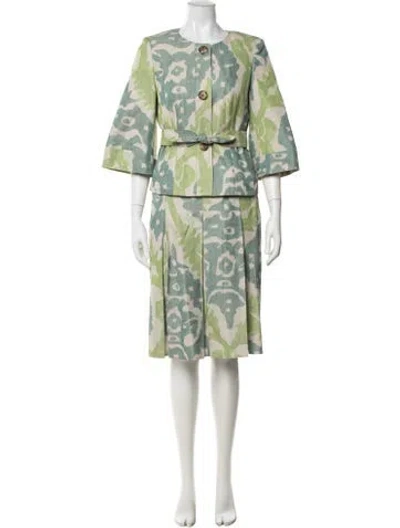 Pre-owned Rena Lange Patterned Skirt Set In Green