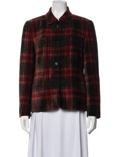 Pre-owned Rena Lange Plaid Print Blazer In Red