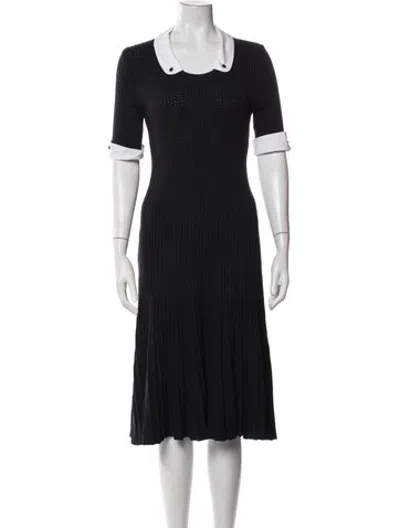 Pre-owned Rena Lange Scoop Neck Midi Length Dress In Black