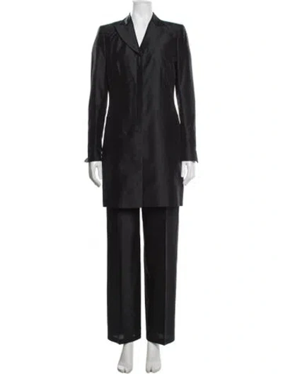 Pre-owned Rena Lange Silk Embroidered Accent Pant Set In Black