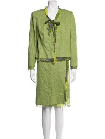 Pre-owned Rena Lange Silk Floral Print Skirt Suit W/ Tags In Green
