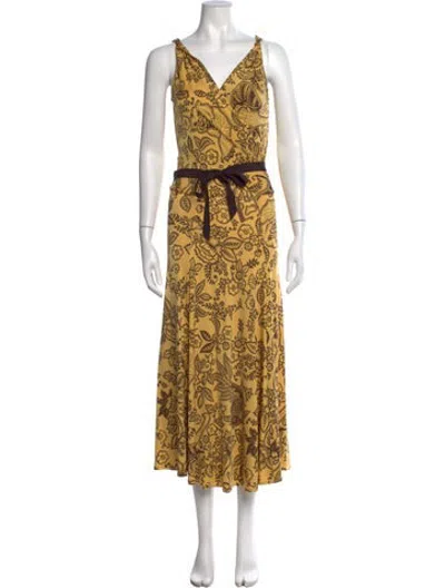 Pre-owned Rena Lange Silk Midi Length Dress In Yellow