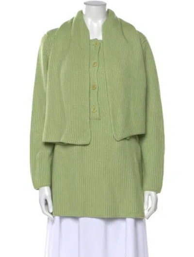 Pre-owned Rena Lange Silk Mock Neck Sweater In Green