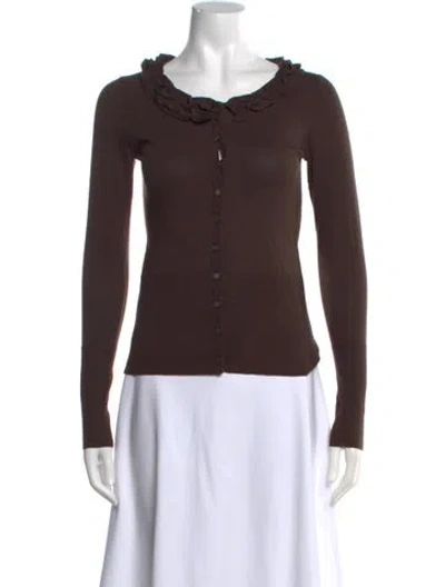 Pre-owned Rena Lange Silk Open Front Sweater In Brown