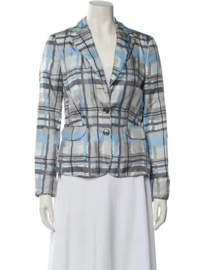 Pre-owned Rena Lange Silk Plaid Print Blazer In Blue