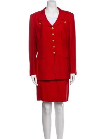 Pre-owned Rena Lange Silk Ruffle Embellishment Skirt Suit In Red
