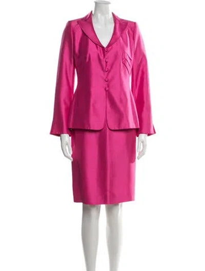 Pre-owned Rena Lange Silk Skirt Suit In Pink